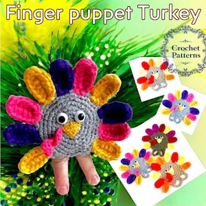 Finger puppets, Cute crochet pattern, Crochet turkey toy, Thanksgiving games, Baby toys learning