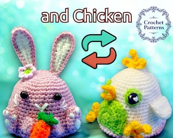 Patrón de crochet reversible de conejo y pollito de Pascua (PDF)