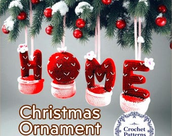 Patrón de adorno navideño con letras "HOME" en forma de cactus tejidas a crochet: decoración navideña DIY (archivo PDF)