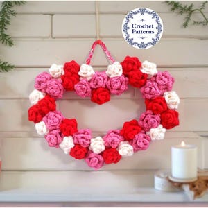 Hartrozenkrans, gehaakt rozenpatroon, Valentijnsornament