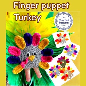 Thanksgiving crochet, Kids hand Turkey: Finger Puppets, Friendsgiving decor Pattern PDF