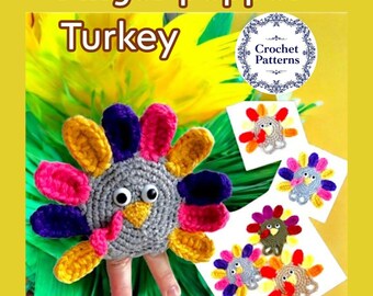 Pavo de crochet para Acción de Gracias: Marionetas de dedo, Patrón de decoración para Acción de Gracias (PDF)