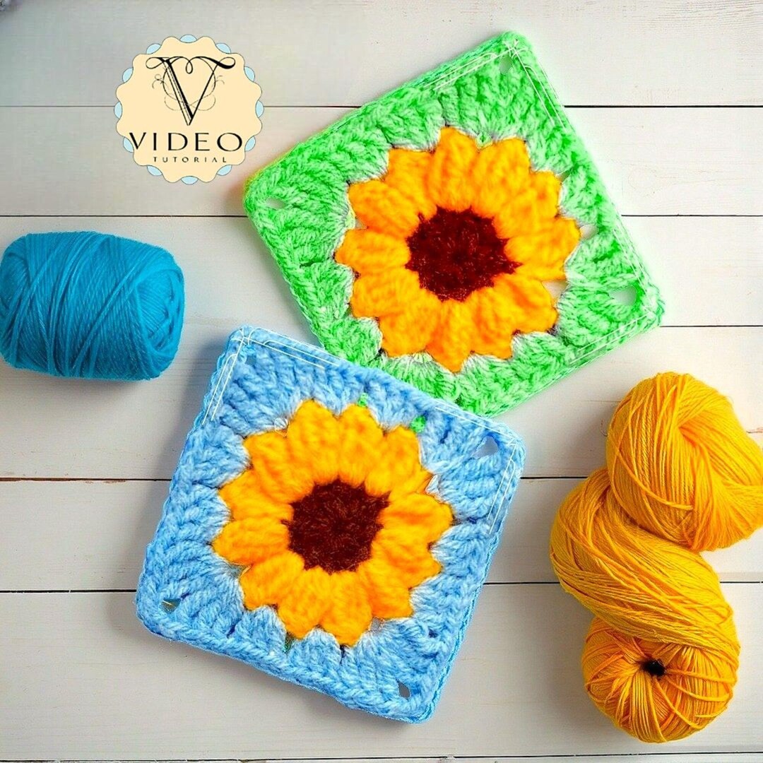 Crochet Sunflower Granny Square Pattern - Flower Design (video Tutorial ...