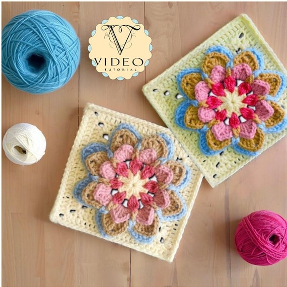 Lotus Mandala Granny Square Pattern – 3D Flower Crochet Video Tutorial