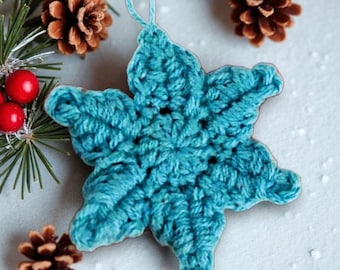 Patrón de copo de nieve navideño a crochet, adorno navideño de estilo rústico