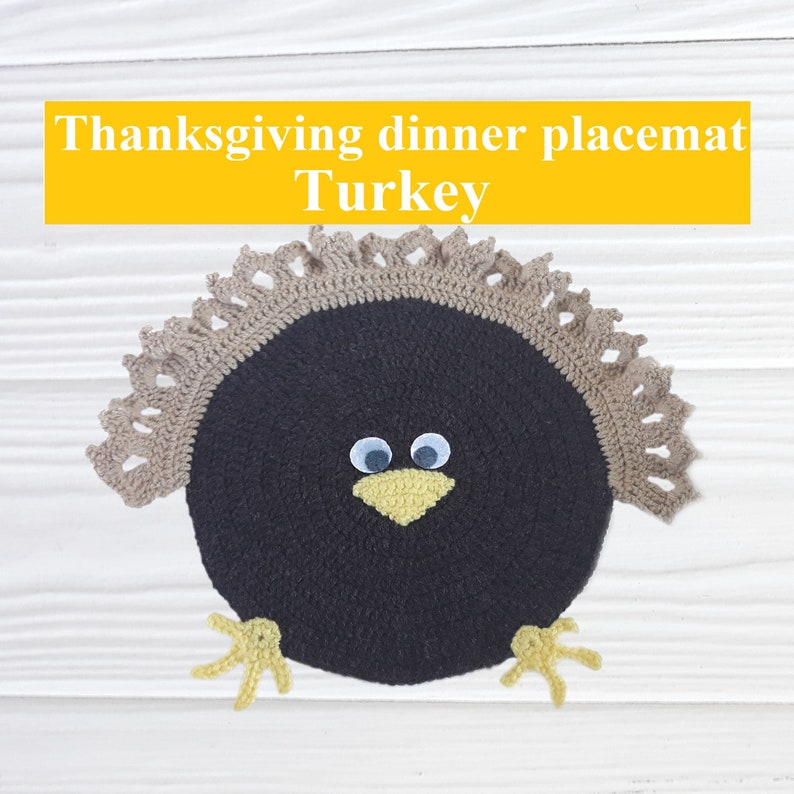 Round placemats, Crochet turkey toy, Cute crochet pattern, Gaming decor, Thanksgiving games image 1