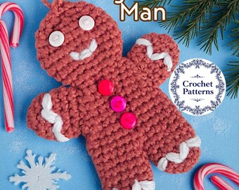 Patrón de adorno de hombre de jengibre a crochet: decoración navideña para hacer tú mismo (archivo PDF)
