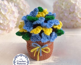 Ramo de hortensias artificiales de crochet: Plantas artificiales en maceta (patrón PDF)