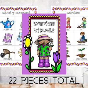 Apprendre à jardiner : visuels, jardinage, aide visuelle, ABA, thérapie, autisme, TDA, communication, numérique, images clipart, discours