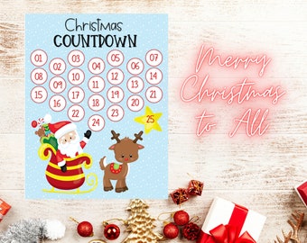 Christmas Countdown, Advent Calendar, Countdown to Christmas, Santa Christmas Countdown, Printable