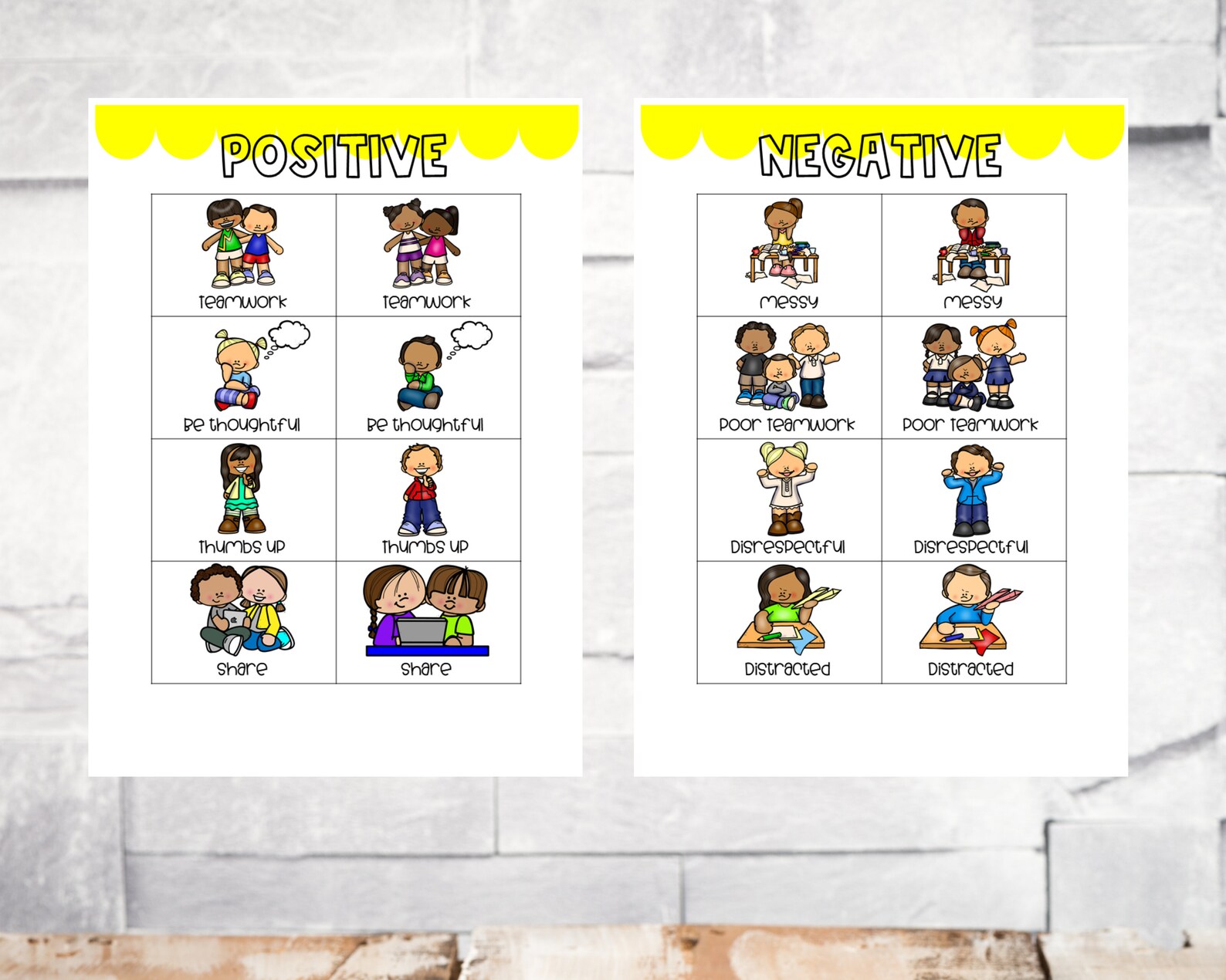 Positive Negative Behavior Visuals, Behavior, Visual Aid, ABA Therapy