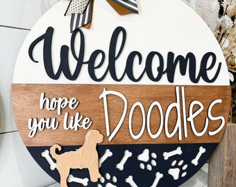 Doodle Front Door Decor | Welcome Hope You Like Doodles | Doodle Door Hanger | Door Hanger | Front Door Wreath | Goldendoodle Decor