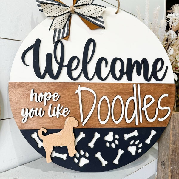 Doodle Front Door Decor | Welcome Hope You Like Doodles | Doodle Door Hanger | Door Hanger | Front Door Wreath | Goldendoodle Decor