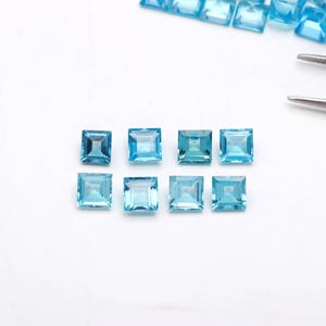 AAA Quality Faceted Swiss Blue Topaz Loose Gemstone, 6mm Square Shape Swiss Blue Topaz, Natural Flawless Eye Clean