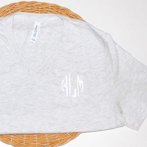 Bella + Canvas Monogram Embroidered V-Neck Tee  | Adult Unisex Super Soft Tee | Bridal/Bachelorette Party Gift | Minimalist Monogram