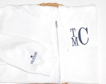 Full-Zip Custom Left Chest & Sleeve Embroidery Adult Unisex Sweatshirt With Hood And  Pouch Pockets | Wedding Party/Bachelorette Zip-Ups