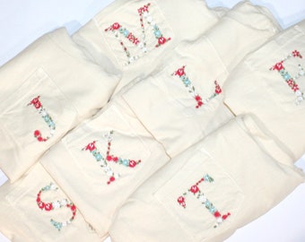 Custom Floral Letter Embroidered Pocket Tee |  Comfort Colors Adult Unisex Short Sleeve Tee | Adorable Matching Tees
