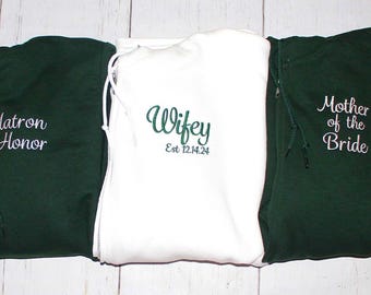 Full-Zip Custom Embroidered Adult Unisex Sweatshirt With Hood & Pouch Pockets | Custom Bridal Party Gift | Bride-To-Be | Matching Zip-ups