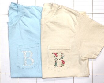 Floral Custom Comfort Colors Pocket Tee / Summer T-shirt / Embroidered Pocket Tee