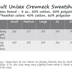 Puede incluir: Tabla de tallas para una sudadera unisex para adultos. La tabla muestra las medidas en cent&iacute;metros de largo y ancho del cuerpo, desde la talla S hasta la 2XL. La sudadera de la marca Gildan est&aacute; hecha de 50% algod&oacute;n y 50% poli&eacute;ster.