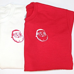 Retro Santa Embroidered Left Chest Crewneck Sweatshirt | Adult Unisex Sweatshirt For Christmas | Cozy Minimalist Vintage Santa Sweatshirt