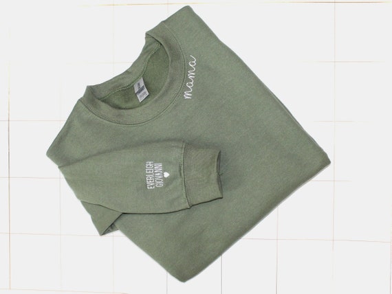 Mama Embroidered Collar & Custom Sleeve Embroidery | Mother's Day Gift | New Mom Apparel | Cozy Mama Sweatshirt | Adult Unisex Sweatshirt