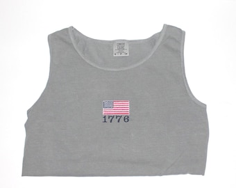 USA 1776 Embroidered Center Chest Adult Unisex Comfort Colors Tank Or Tee | 4th Of July Minimalist Apparel | America 250