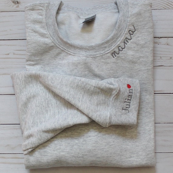 Embroidered Mama Collar & Custom Cuff Adult Unisex Crewneck Sweatshirt Mama  Shirt Mother's Day Gift Gift For New Mom