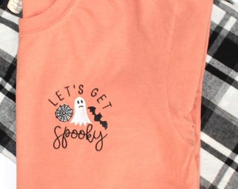 Let's Get Spooky Comfort Colors Top | Embroidered Halloween Crewneck