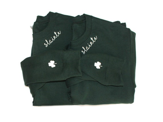 Slainte Collar Embroidered Crewneck Sweatshirt With Shamrock On Sleeve | St. Patty's Day Sweatshirt | Customize Your Colors