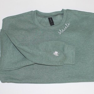 Slainte Collar Embroidered Crewneck Sweatshirt With Shamrock On Sleeve | St. Patty's Day Sweatshirt | Customize Your Colors image 3