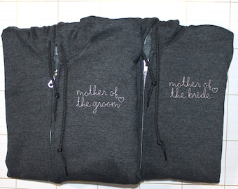 Full-Zip Wedding Party Embroidered Adult OR Youth Unisex Sweatshirt With Hood & Pouch Pockets | Mother Of The Bride/Groom Full Zip