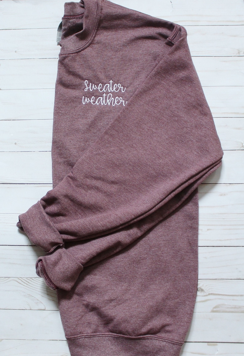 Sweater Weather Left Chest Embroidered Unisex Adult Sweatshirt | Fall/Winter Adult Cozy Crewneck immagine 1