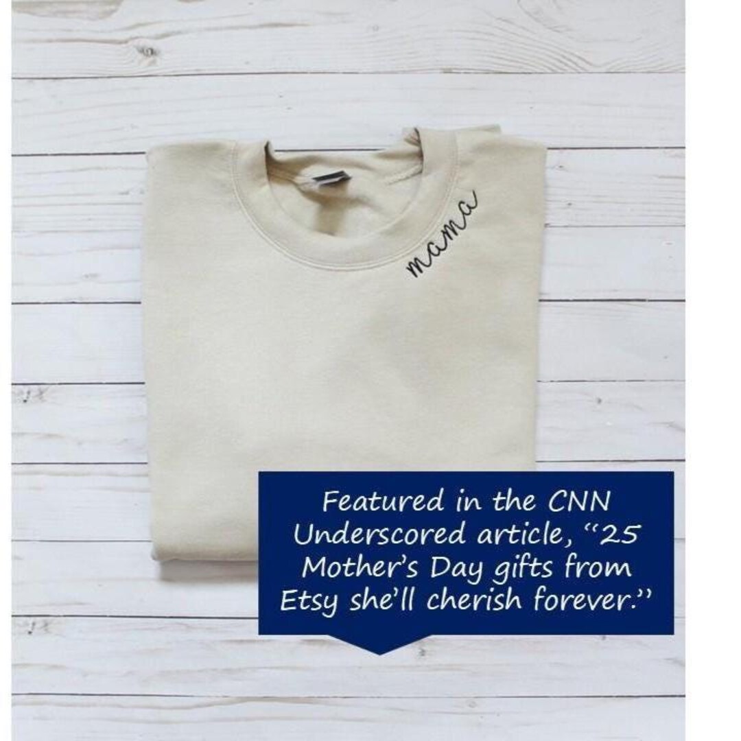 Mama Embroidered Collar Crewneck Sweatshirt Featured in CNN