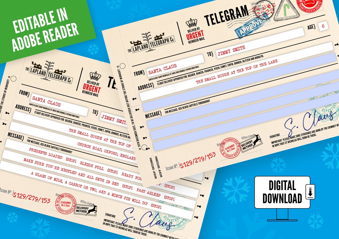 Christmas Editable Telegram. Santa Letter. Santagram Personalised