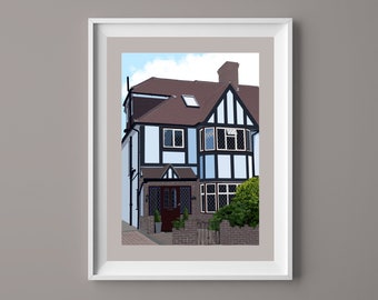 Personalised House Illustration - House Portrait - Housewarming Gift