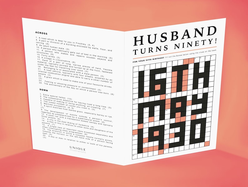 Customisable Crossword Card Greetings Card Birthday Father's Day Mother's Day Red