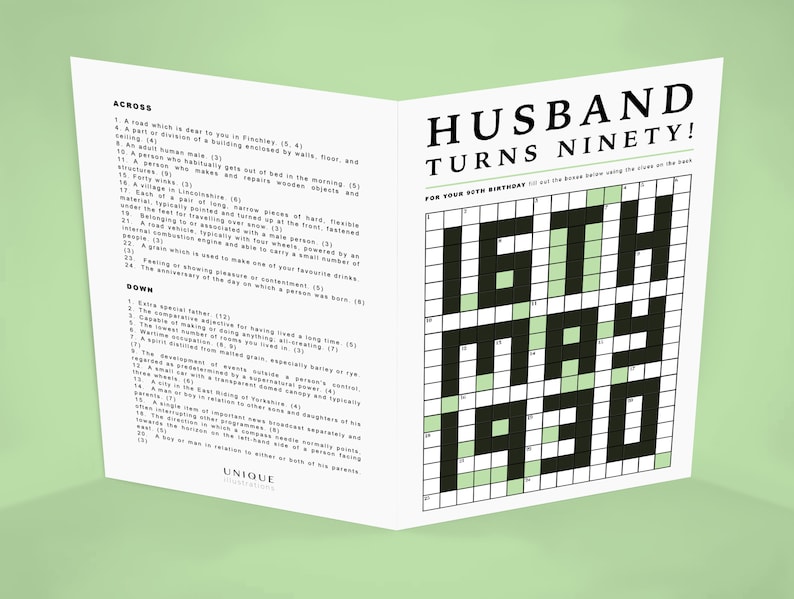 Customisable Crossword Card Greetings Card Birthday Father's Day Mother's Day Green