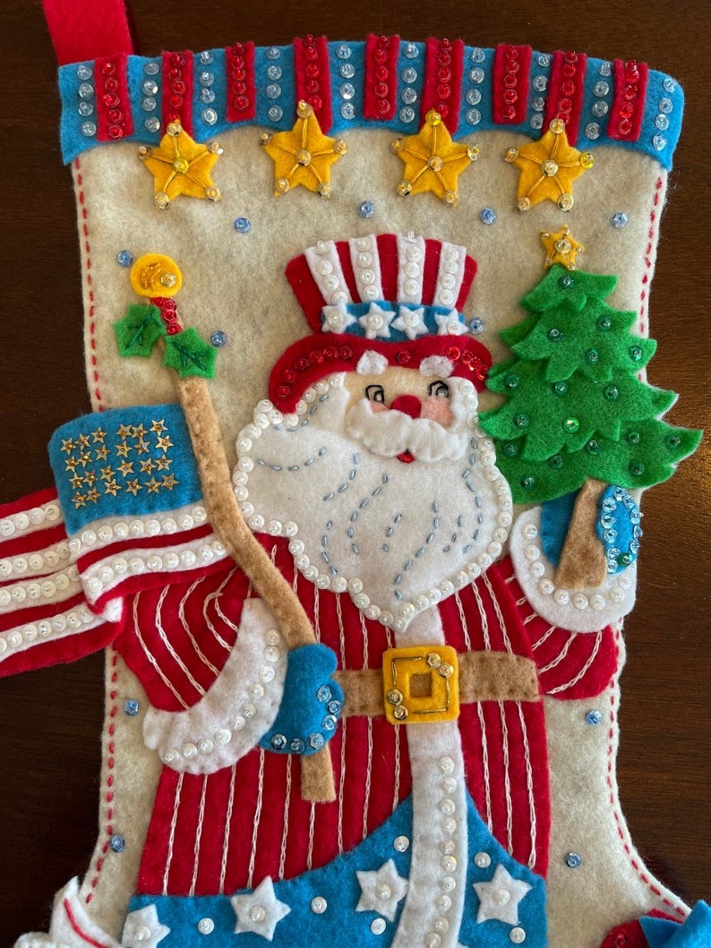 Finished Bucilla Stocking in Pattern “stars and Stripes Santa” - Etsy