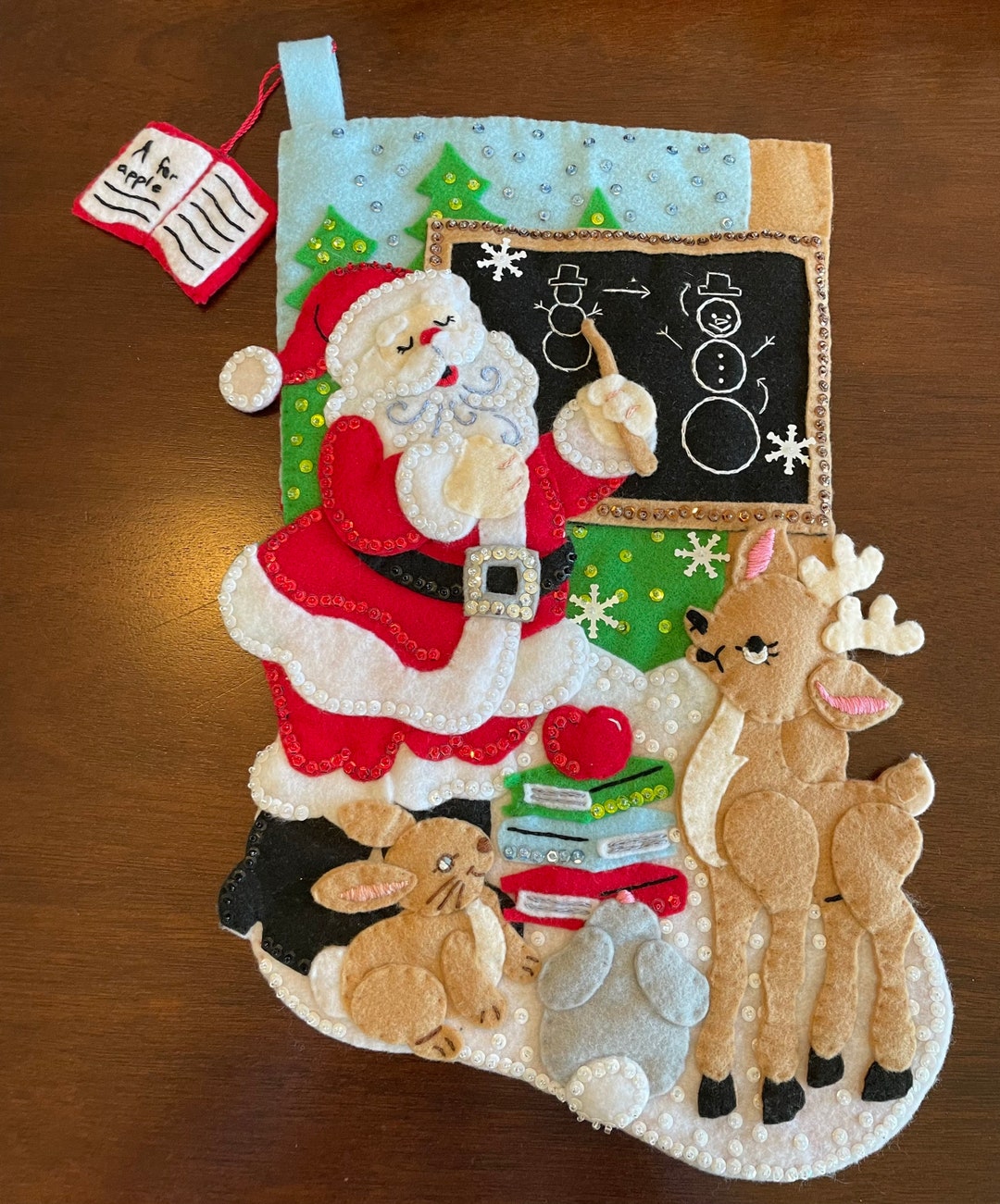 Finished Bucilla Stocking in Pattern “teacher Santa” - Etsy