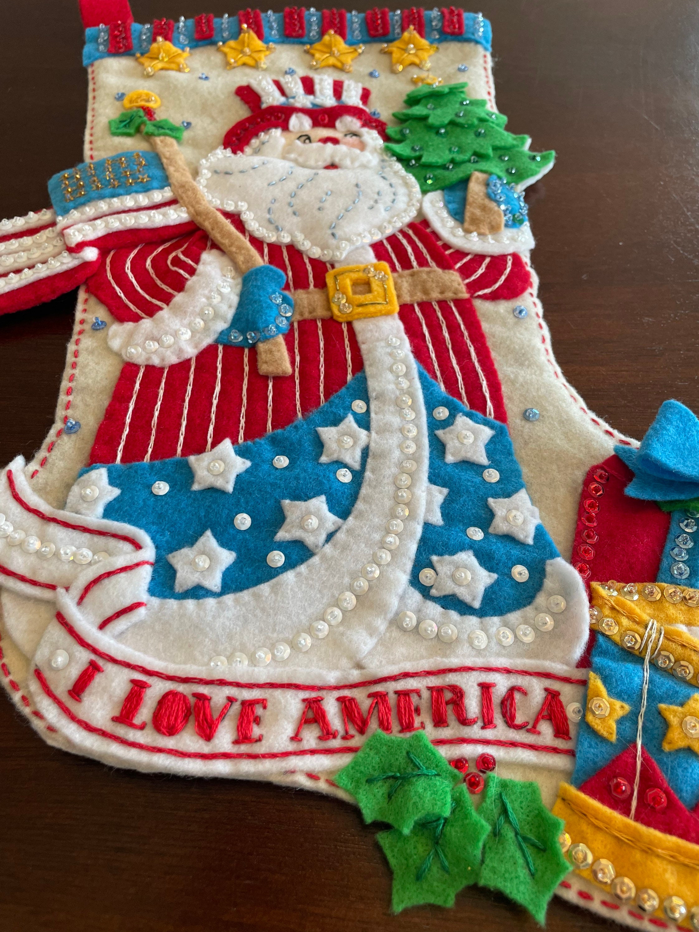 Finished Bucilla Stocking in Pattern “stars and Stripes Santa” - Etsy