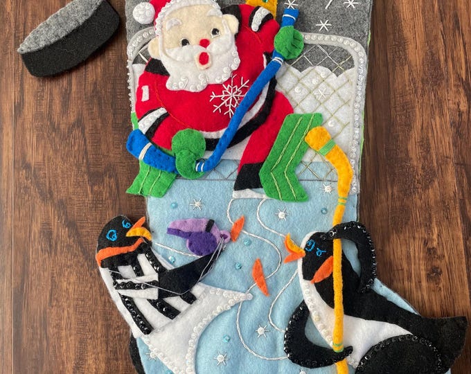 Finished Bucilla Stocking in Pattern “pond Hockey” - Etsy