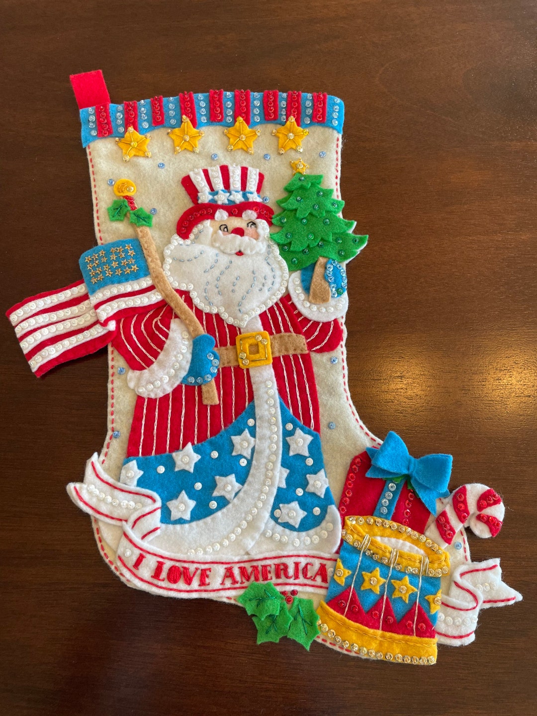 Finished Bucilla Stocking in Pattern “stars and Stripes Santa” - Etsy