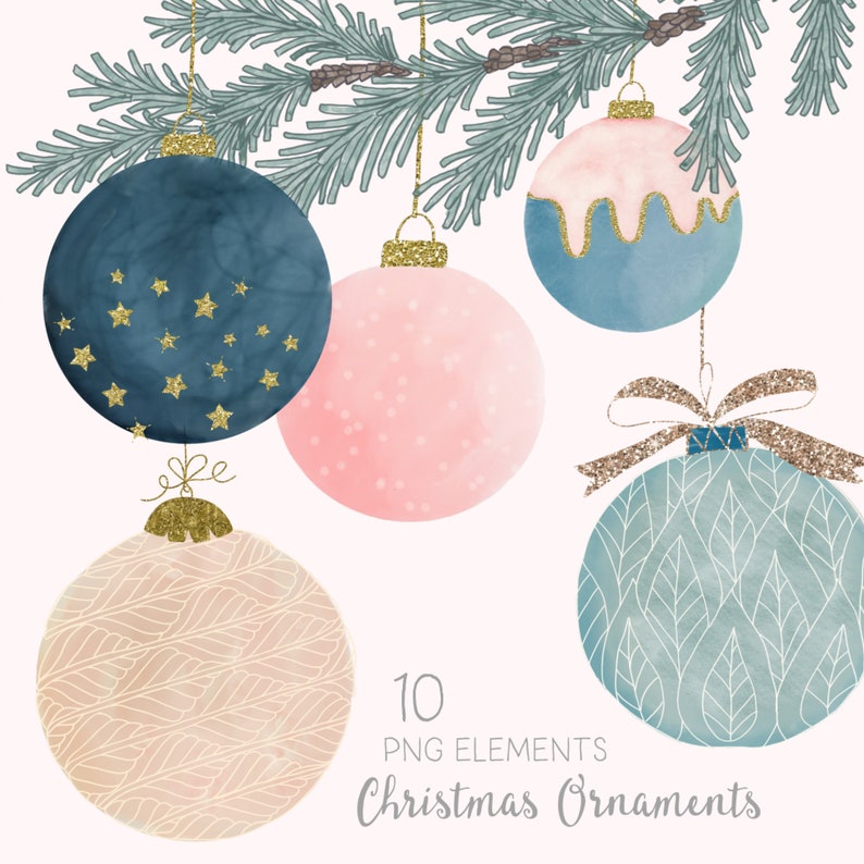 Watercolor Christmas Ornatment Clipart 