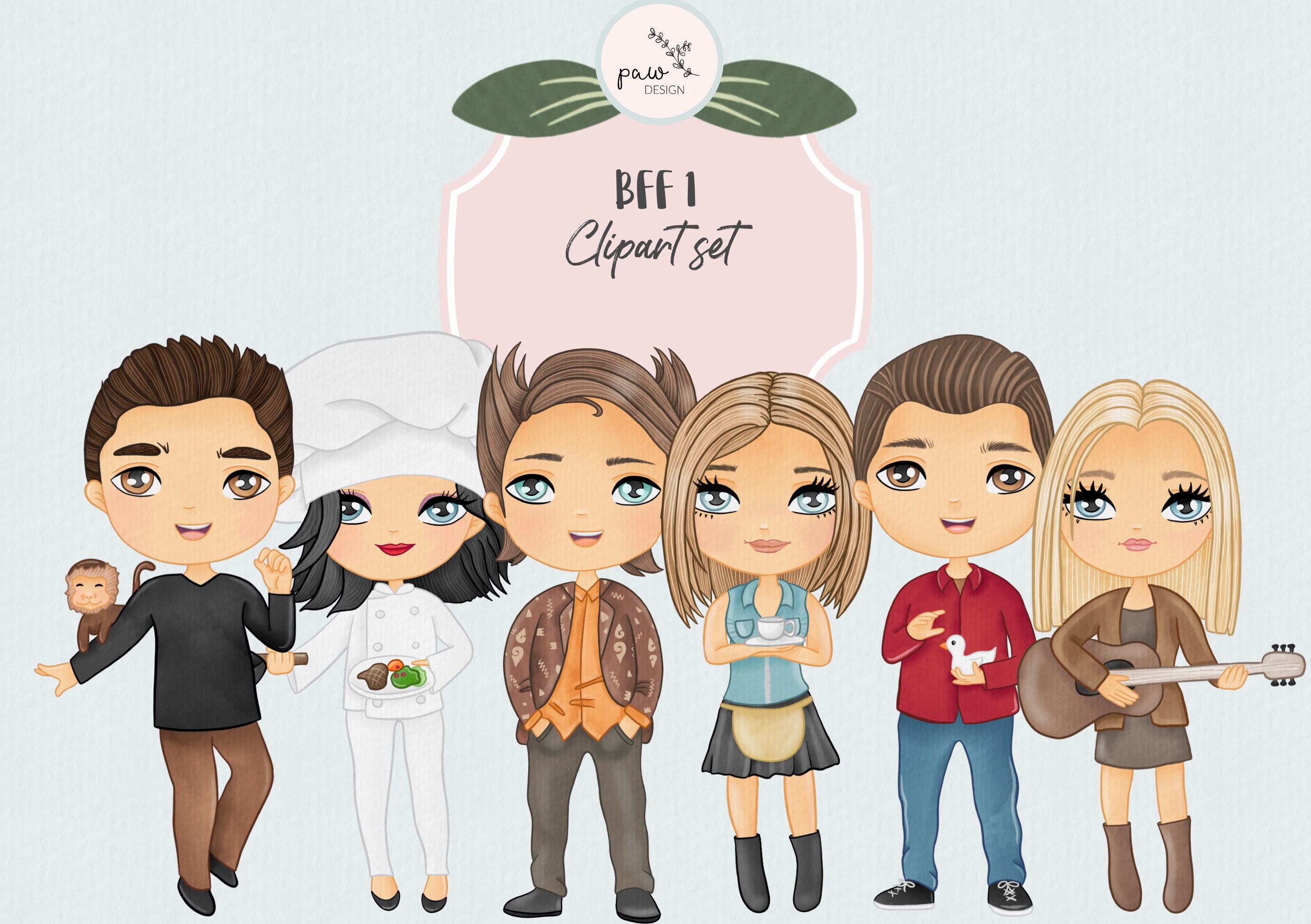 Watercolor Best Friends Inspired Clipart Characters: Instant - Etsy Australia Watercolor Best Friends Inspired Clipart Characters: Instant - Etsy Australia