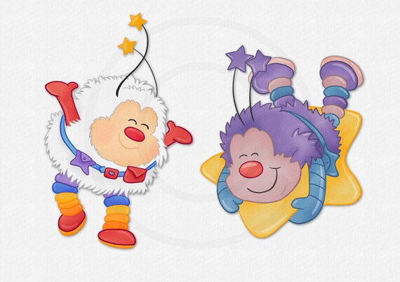 Watercolor Rainbow brite inspired Hand drawn clipart set instant download png file supplies to make birthday invitations or stickers.