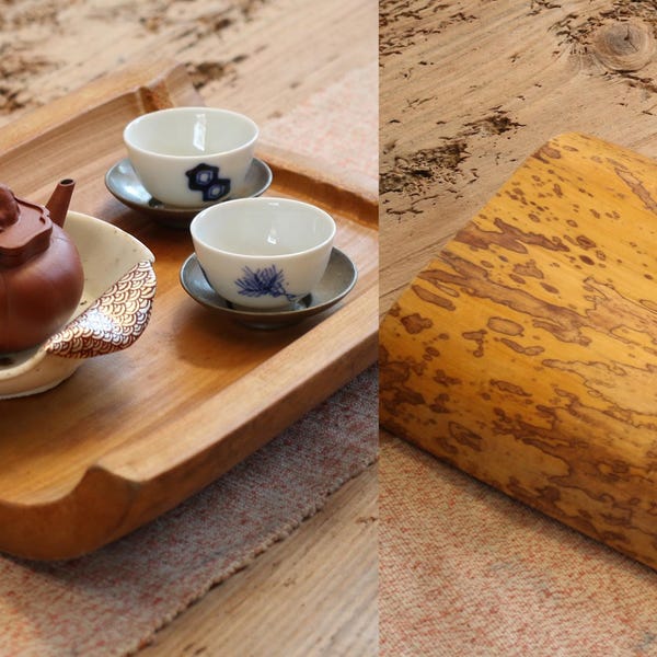 Japanese Bamboo Tea Tray | Giant Spotted Flat Bamboo (Susudake-like Patina) | Hand-crafted | 23 × 18.5 cm