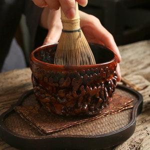 RARE Antique Hand-Crafted Bamboo Root Tea bowl (Chawan 茶碗) for Tea Ceremony/ Matcha tea/ Singed
