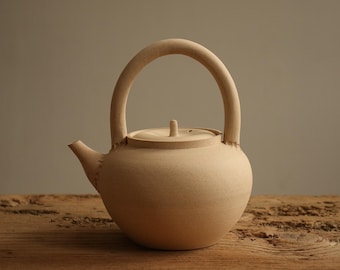 Bule de barro branco japonês vintage (白泥) de Tokō (陶幸) - Chaleira Kyusu minimalista clássica, 400ml
