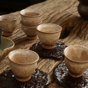 Japanese antique ash glaze teacup set x6